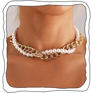Chunky Pearl Choker Necklace –Vintage Layered Collar Statement Jewelry for Women